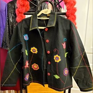 Colorful Floral black denim jacket